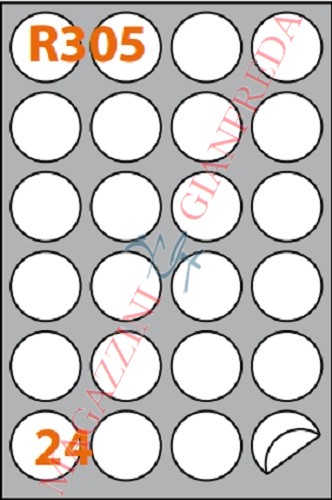 MARKIN R305 ETICHETTE Ø MM 40 AUTOADESIVE PERMANENTI ROTONDE. 100 FOGLI A4 DA 24 ETICHETTE ROTONDE